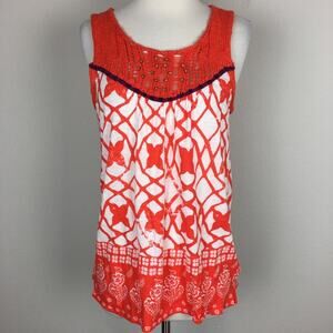 Meadow Rue Orange & White Crochet Neck Top Small
